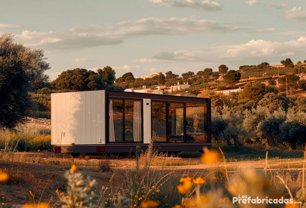 Ejemplo de casa móvil prefabricada en una parcela de terreno rústico
