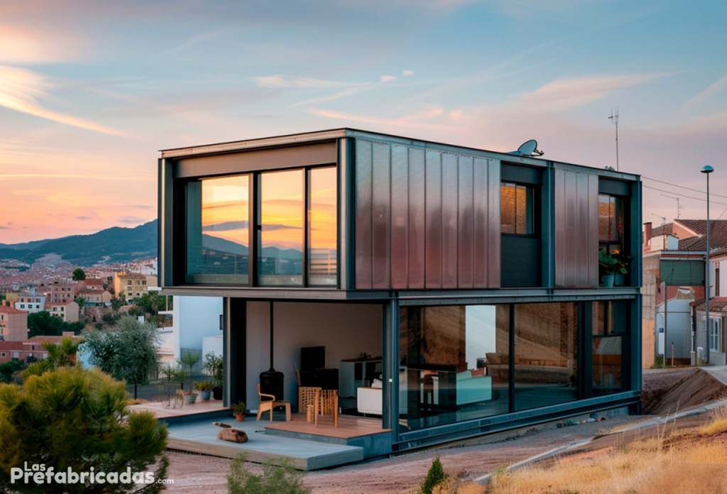 Vivienda con vigas de acero visibles en fachada